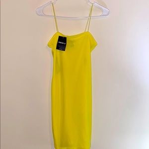 Neon yellow knit dress